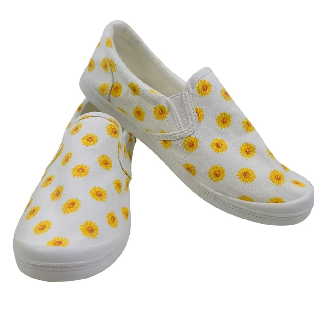 Isaac Mizrahi Lightweight Canvas Slip On Sunflower Print Sneakers Women's Size 7